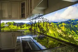 Kitchen with fresco and glass splashback photo