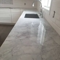 Italian marble countertop in the kitchen interior