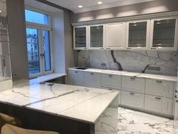 Italian marble countertop in the kitchen interior