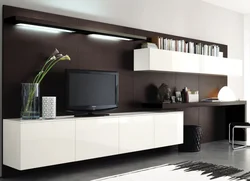 Table and wall in the living room modern photo