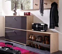 Hallway design with shoe rack and mirror