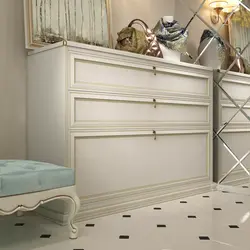 Ayaqqabı rafı və güzgü ilə dəhliz dizaynı