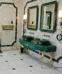 Green marble in the bathroom interior