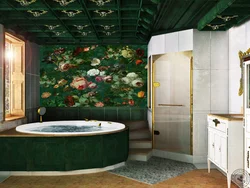 Green marble in the bathroom interior