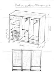 Drawing diagram of a sliding wardrobe in the hallway photo