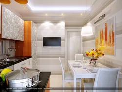 Photo of a small kitchen with a TV