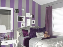 Combination of purple with other colors in the bedroom interior