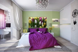 Combination of purple with other colors in the bedroom interior