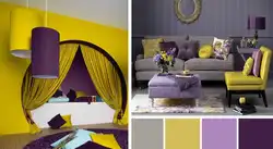 Combination of purple with other colors in the bedroom interior
