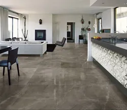 Marble tiles on the kitchen floor in the interior