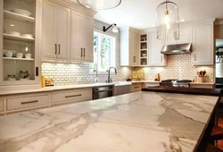Marble tiles on the kitchen floor in the interior