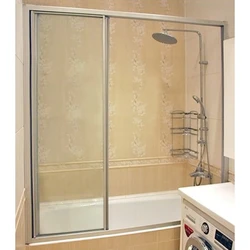 Sliding curtains for bathtub photo