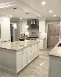 Kitchen design with gray marble