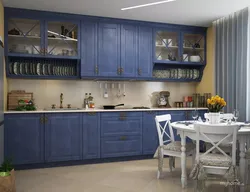Көк шкафтары бар асүй дизайны