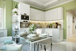 Kitchen design with wallpaper in light colors photo