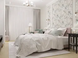 Сучасны дызайн спальні шпалеры і шторы ў спальні