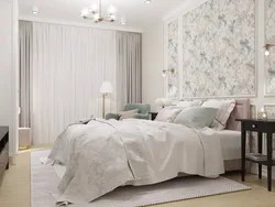 Modern bedroom design wallpaper and curtains in the bedroom