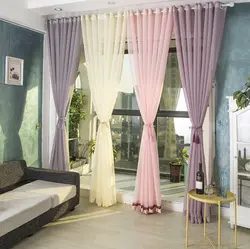 Tulle with flowers in the bedroom interior