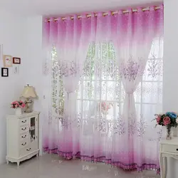 Tulle with flowers in the bedroom interior