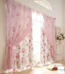 Tulle with flowers in the bedroom interior