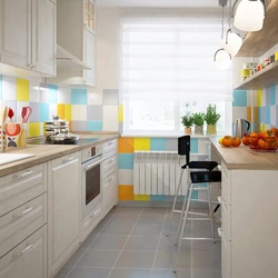 Kitchen with yellow tiles interior