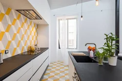 Kitchen with yellow tiles interior