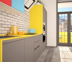 Kitchen with yellow tiles interior