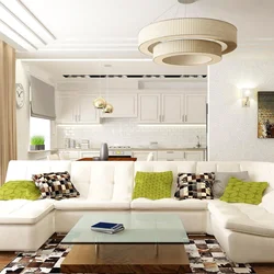 Design of a living room combined with a corner kitchen
