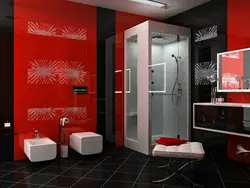 Ванна бөлмесі қара және қызыл түсті дизайндағы фотосурет