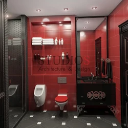Qara və qırmızı rəngli dizayn fotoşəkili vanna otağı