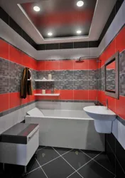 Bathroom in black and red color design photo