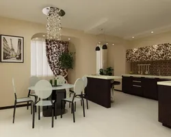 Interior of white-brown kitchen living room