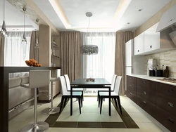 Interior of white-brown kitchen living room