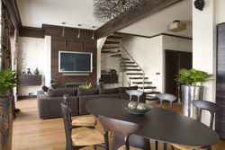 Interior Of White-Brown Kitchen Living Room