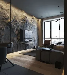 Textured walls in the living room interior photo
