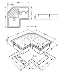 Mətbəx ölçüləri fotoşəkil küncündə lavabo