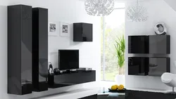 Black wall in the living room in a modern style photo