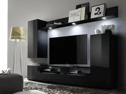 Black wall in the living room in a modern style photo