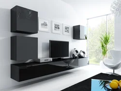 Black wall in the living room in a modern style photo