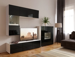 Black wall in the living room in a modern style photo