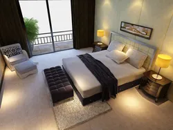 Bedroom design with bed and armchair