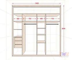 Built-in wardrobes in the hallway, diagrams, drawings, photos