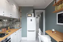 Kitchen design with white refrigerator and stove