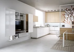 Hide the kitchen in the living room photo