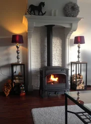 Stove fireplace in the kitchen interior