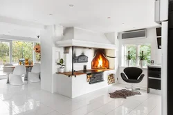 Stove fireplace in the kitchen interior