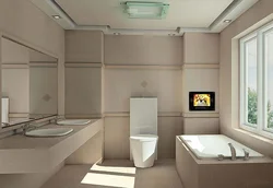 Bathtub in the center of the bathroom photo