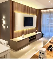 Long cabinets in the living room interior photo