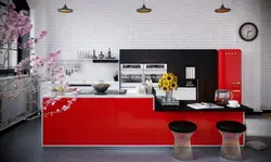 Kitchen design red wallpaper