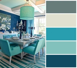 What color goes with mint in the kitchen interior photo